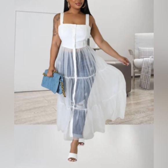 Sleeveless Blue beautiful mesh Dress - Picture 2 of 2